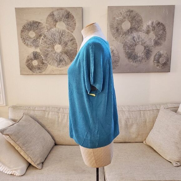 Nic + Zoe Linen Button Up Knit Tee size XXL in Deep Turquoise - NEW - Picture 8 of 13